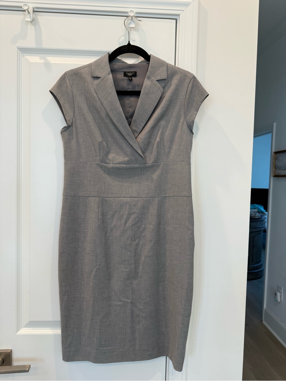 Talbots Gray Cap-Sleeve Sheath Dress with Notch Lapel